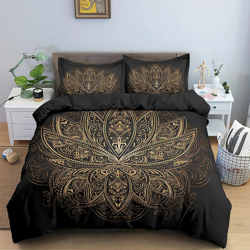 Indian Bohemian Lotus Mandala Quilt Cover Set - Adore India