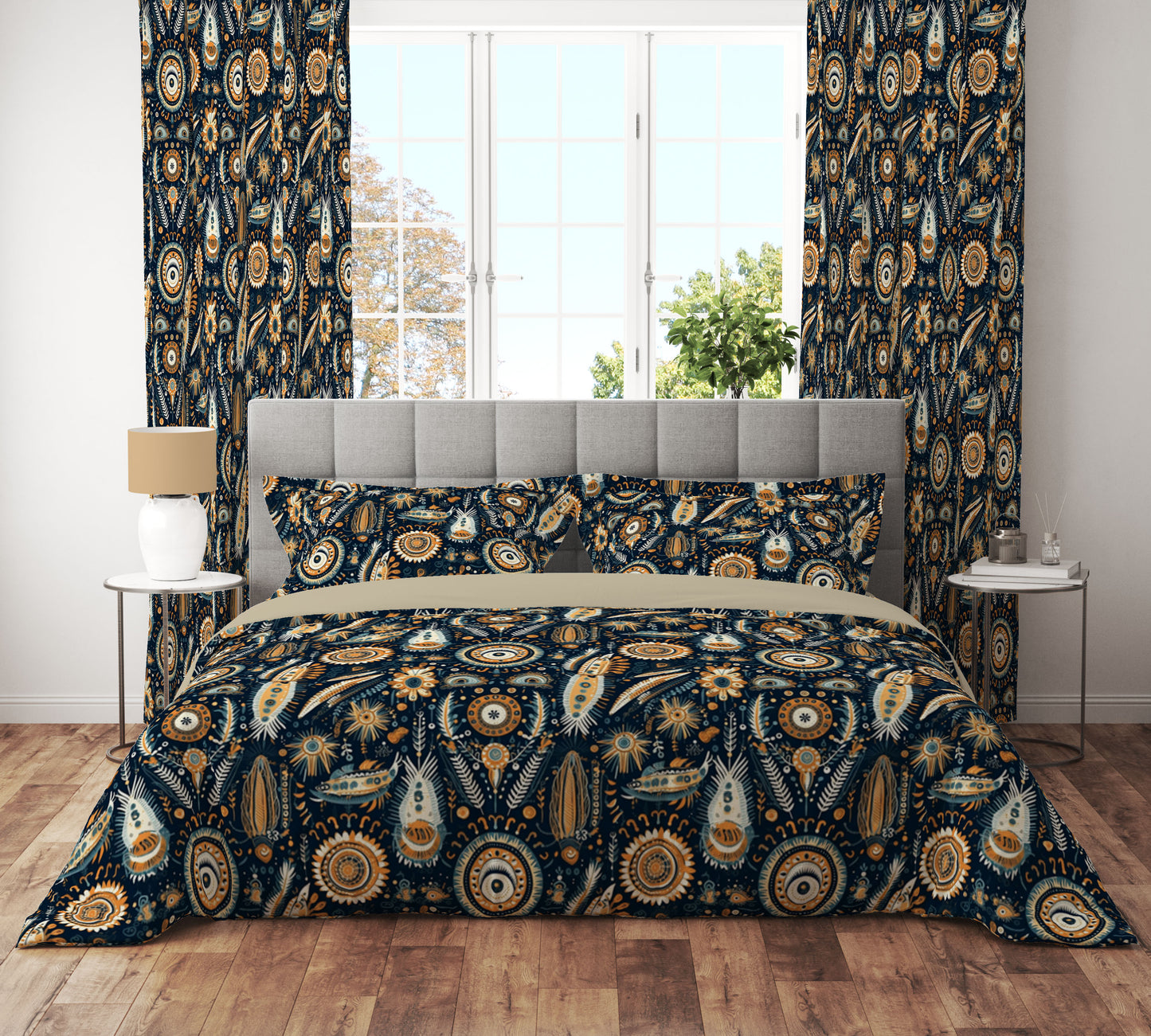 Vintage Boho Eye Black Floral Petal Reversible Quilt Cover Set - Adore India