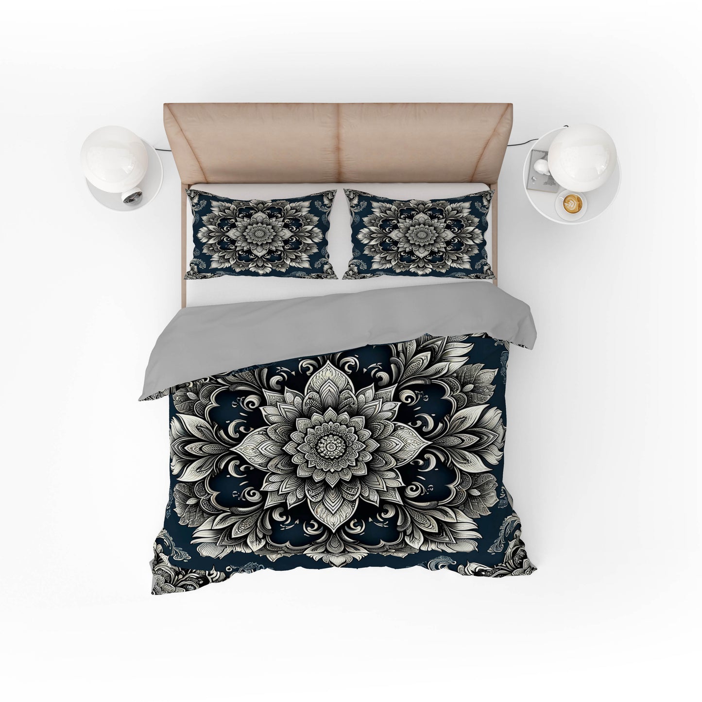 Dark Blue Floral Bohemian Indian Mandala Quilt Cover Set - Adore India