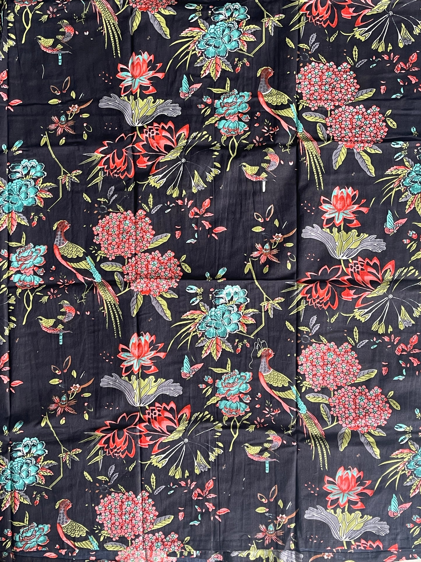 Cotton Bird Printed Black Kimono Kaftan Bathrobe