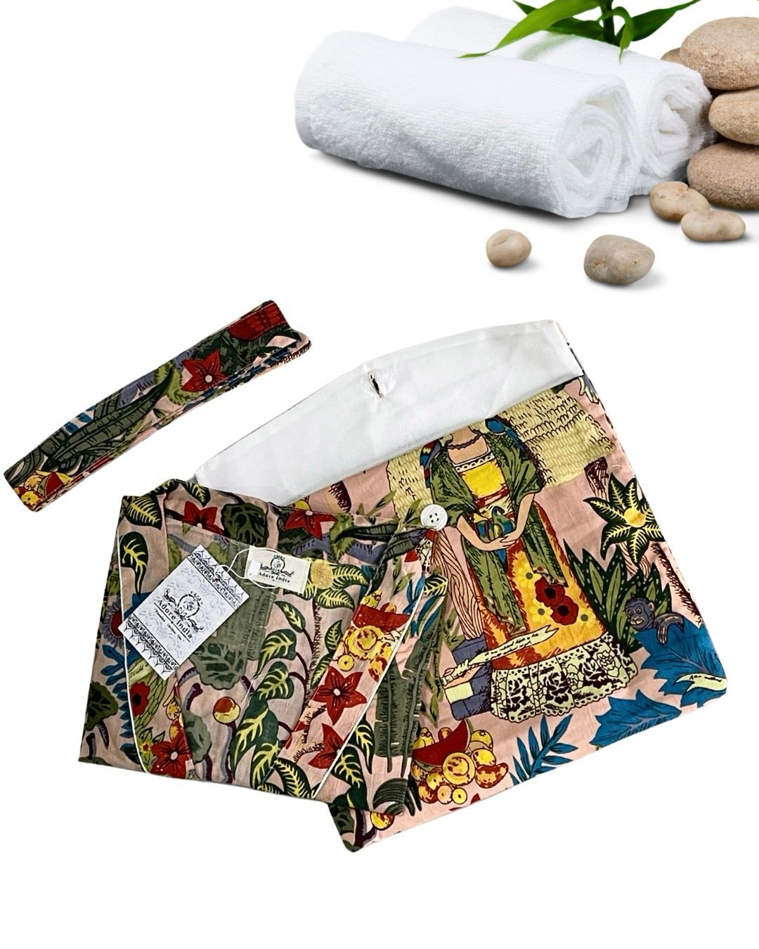 Cotton Printed Frida Dusty Pink Kahlo Kimono Kaftan Bathrobe