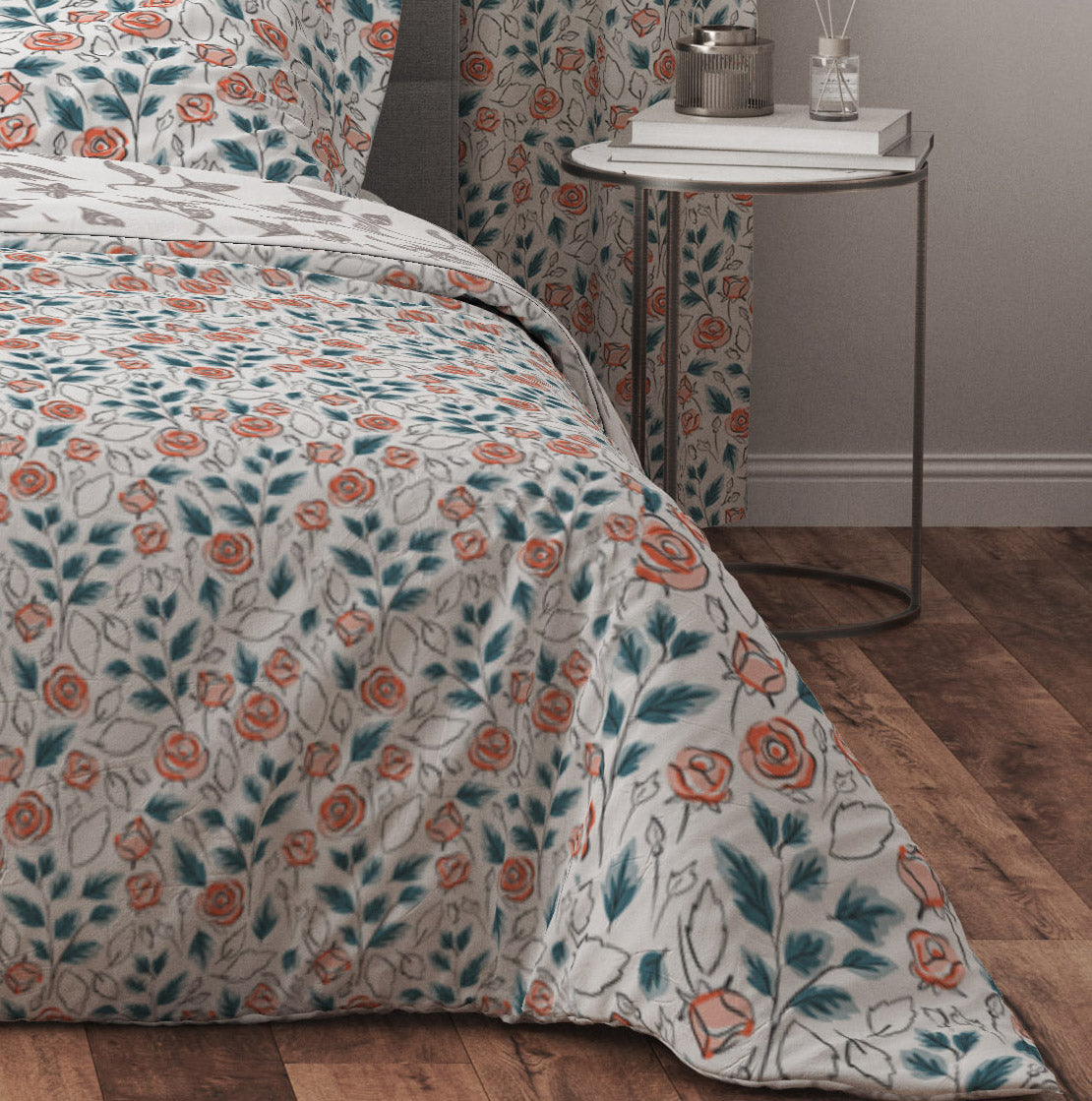 Bohemian Watercolour Teal Pink Floral Red Cotton Reversible Quilt Cover Set - Adore India