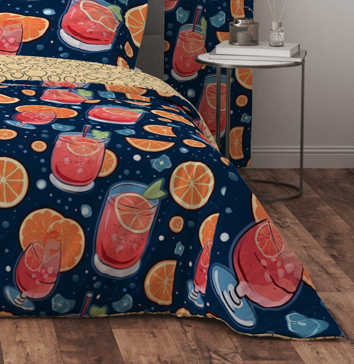 Bohemian Lemon Drink Holiday Fun Red Cotton Reversible Quilt Cover Set - Adore India