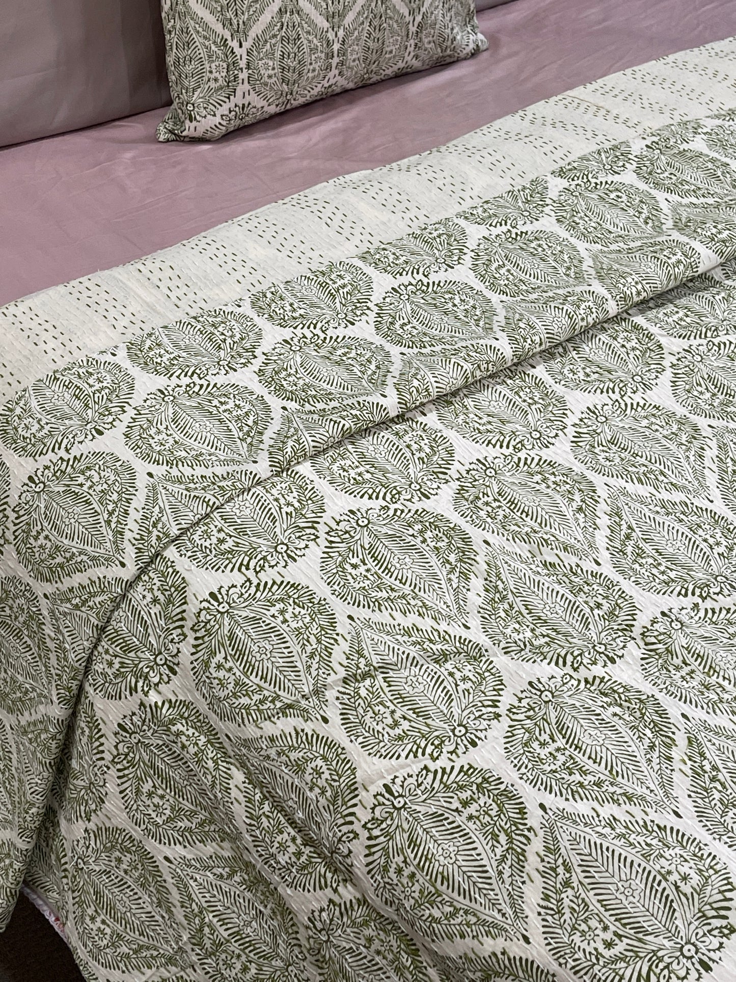 Indian Handmade Reversible Cotton Kantha Quilt - Adore India