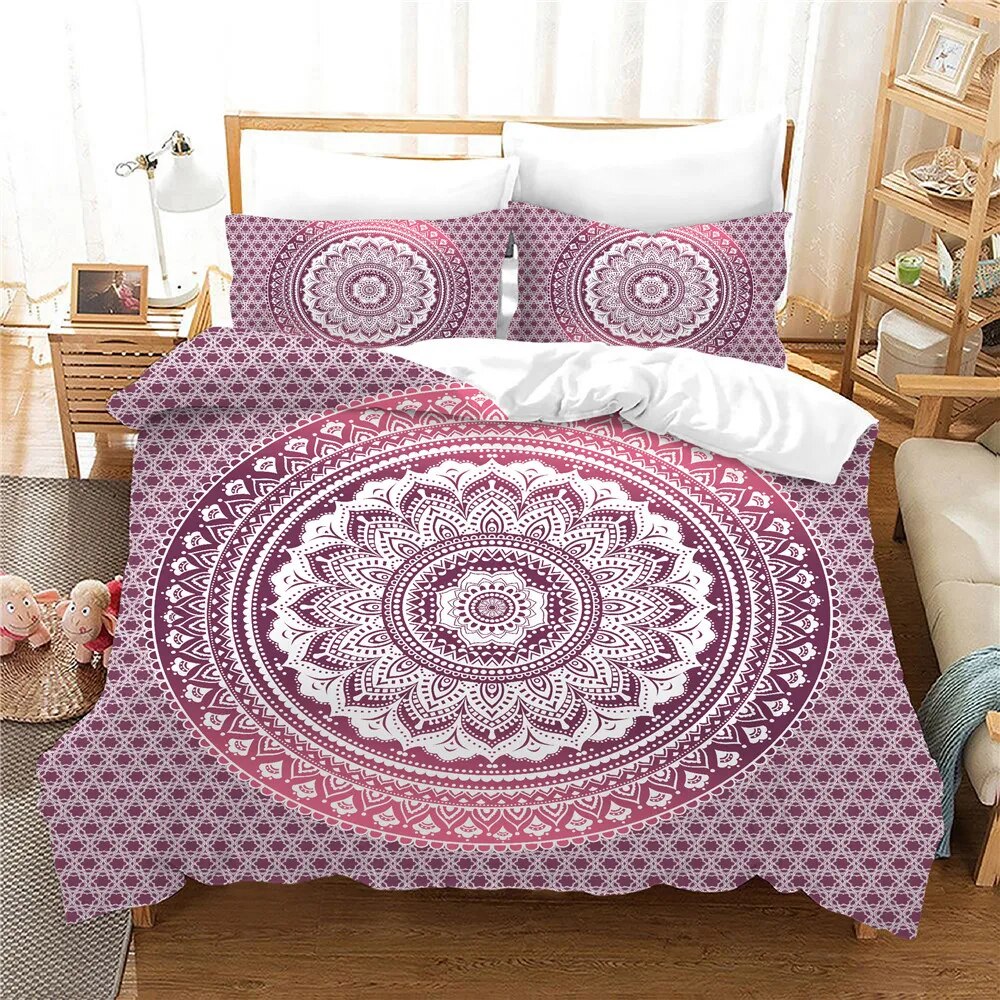 Star Pink Ombre Indian Mandala Quilt Cover Set - Adore India