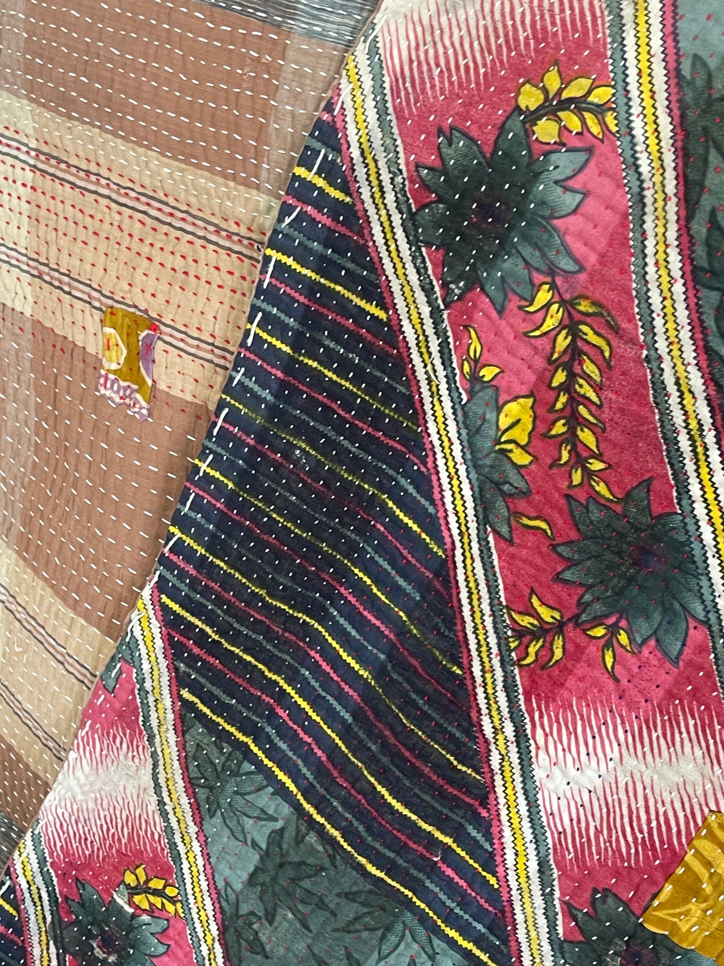 Indian Handmade Cotton Vintage Kantha Quilt Throw- Rashi - Adore India