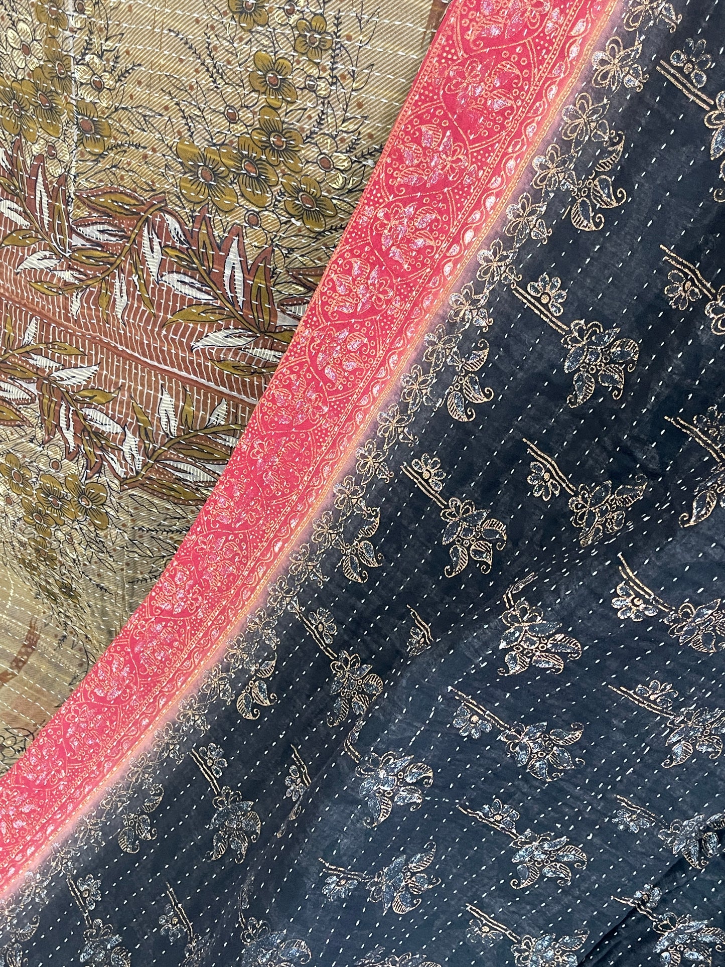 Indian Handmade Reversible Vintage Kantha Quilt Bedspread Sita - Adore India