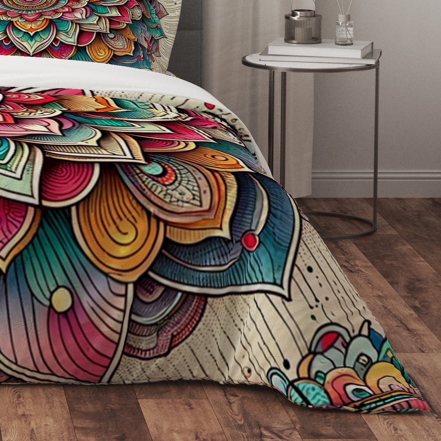 Bohemian Wild Flower Indian Mandala Reversible Quilt Cover Duvet Cover Set - Adore India