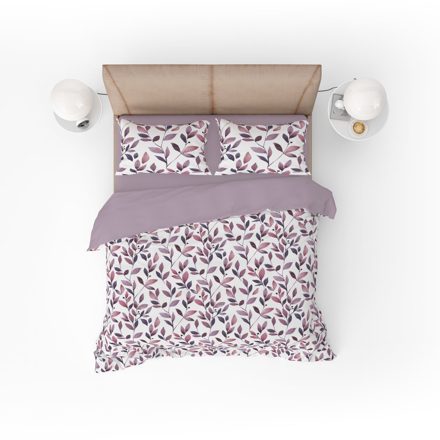 Watercolour Leaf Stem Mauve Quilt Cover Set - Serene Elegance for Your Sleep Haven - Adore India