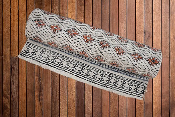 Handmade Beautiful Block Print Dari Cotton Carpet Passion - Adore India