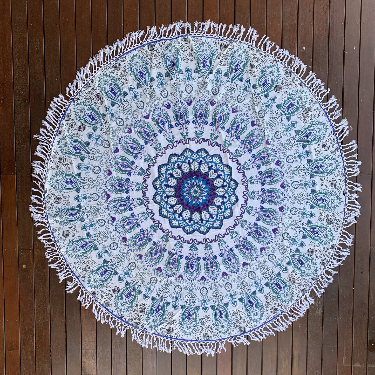 Beautiful Blue Paisley Cotton Mandala Beach Round Throw - Adore India