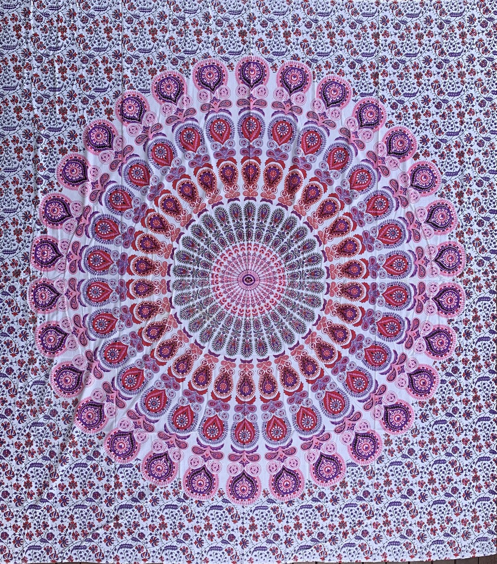 Beautiful Harmony Pink Cotton Mandala Large Bohemian Throw - Adore India