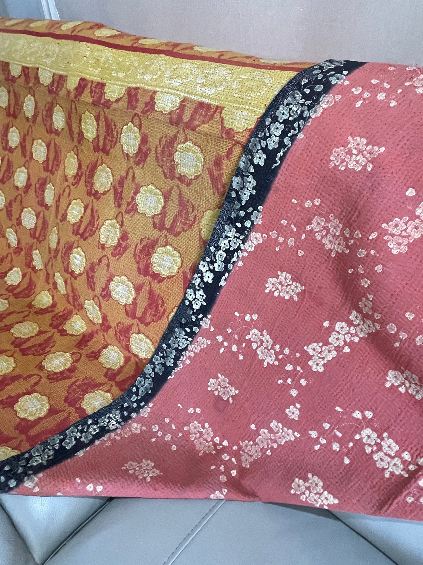 Indian Handmade Reversible Vintage Kantha Quilt Bedspread Geeta - Adore India