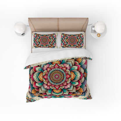 Bohemian Wild Flower Indian Mandala Reversible Quilt Cover Duvet Cover Set - Adore India   