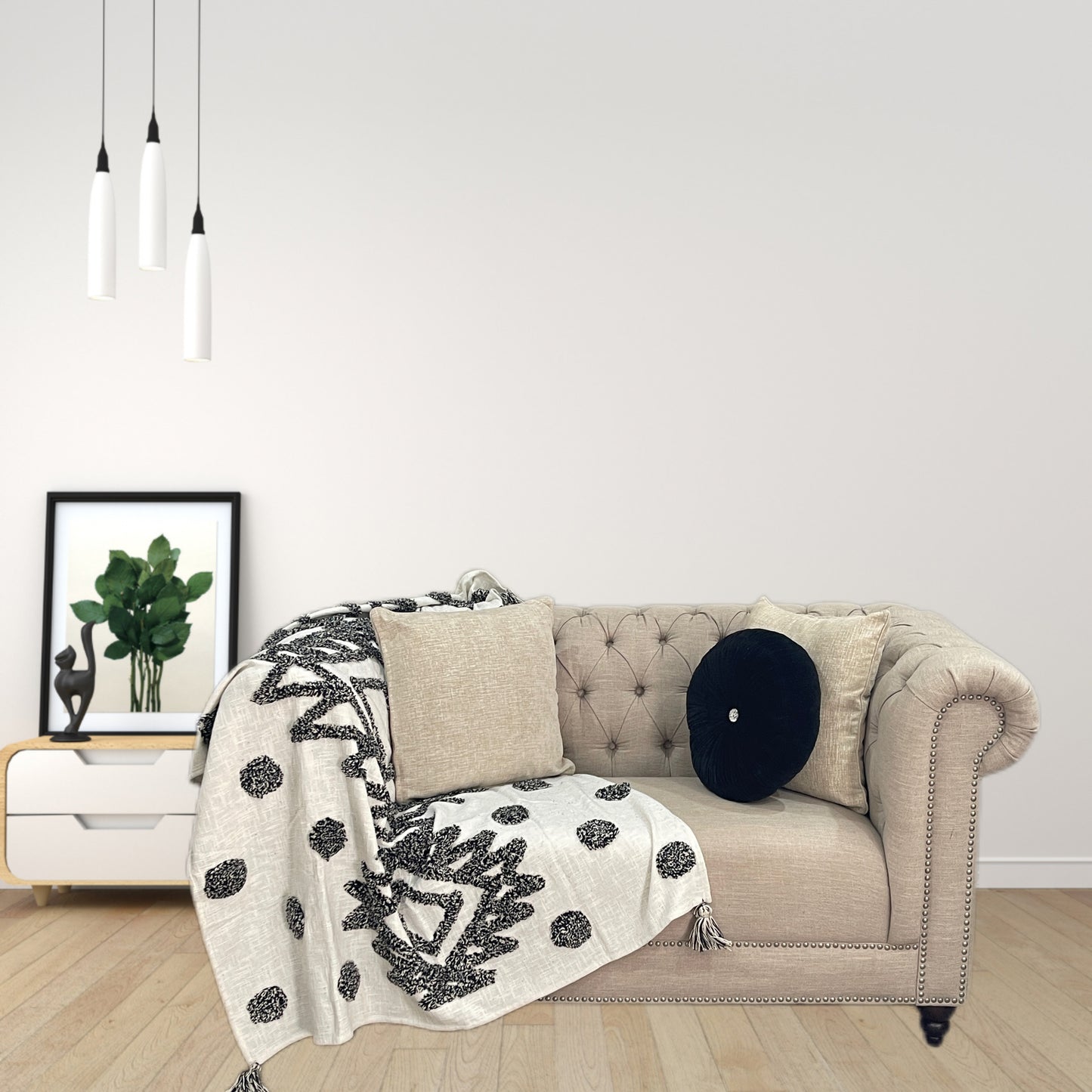 Bohemian Black Cotton Bedding Tufted Throw Blanket - Adore India   