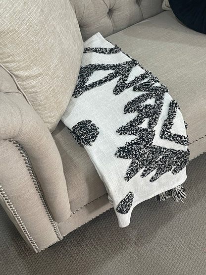 Bohemian Black Cotton Bedding Tufted Throw Blanket - Adore India   