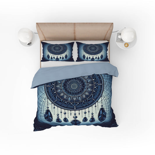 Indian Bohemian Dream Catcher Mandala Quilt Cover Set Blue - Adore India   
