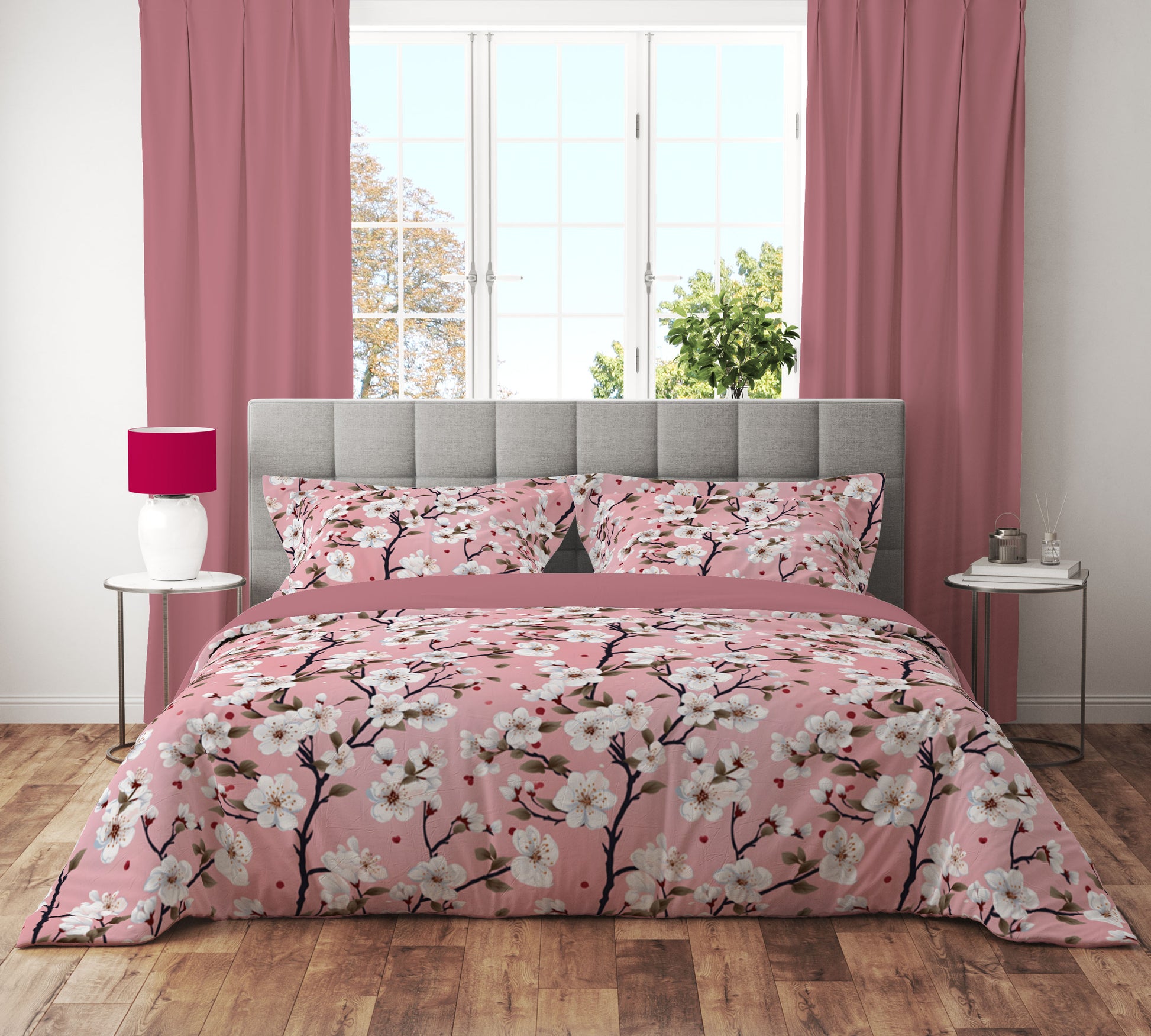 Pink Cherry Blossom Floral Quilt Cover Set - Adore India   