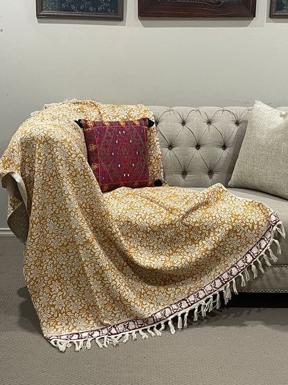 Bohemian Flower Hand Block Printed Cotton Bedding Throw Blanket - Adore India   
