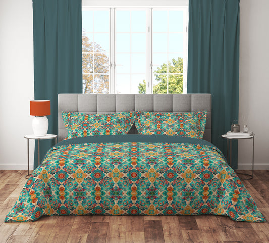 Teal Aztec Bohemian Art Quilt Cover Set - Adore India   