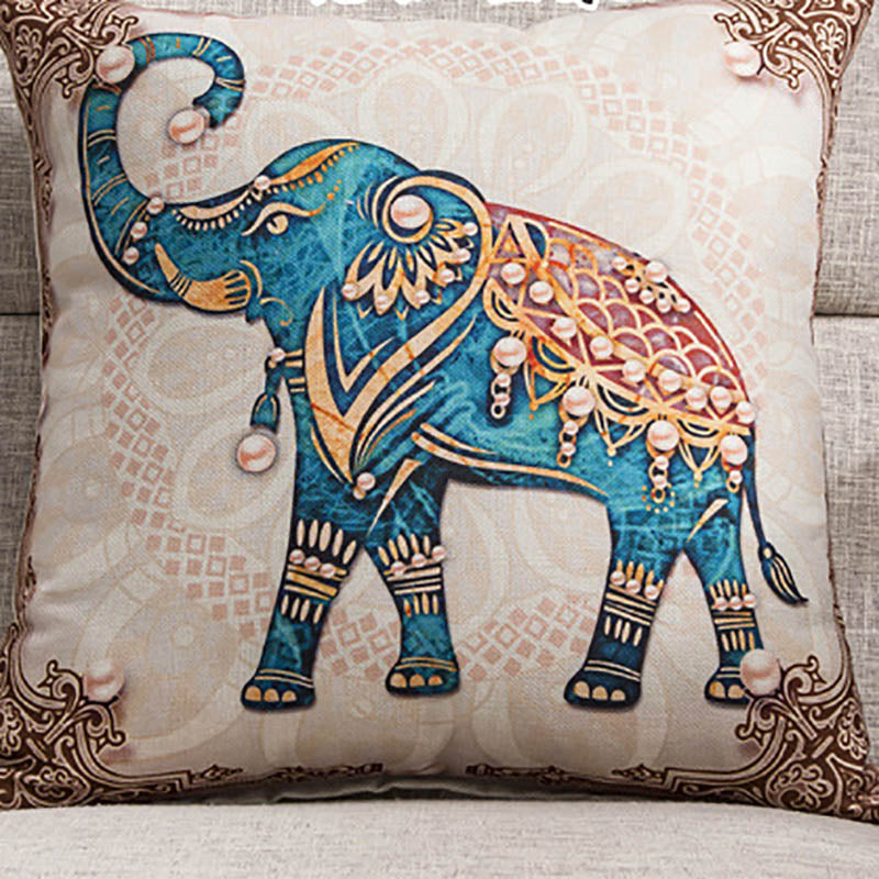 Bohemian Teal Elephant Printed Cushion Cover - Adore India   