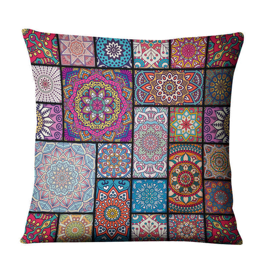 Linen Bohemian Mandala Geometrical Pillow Cushion Cover - Adore India   