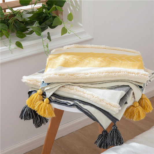 Nordic Minimalistic Solid Colour Blanket Sofa Tassel Throw - Adore India   
