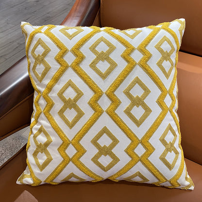 Yellow Mustard Geometrical Embroidery Cushion Cover - Adore India   