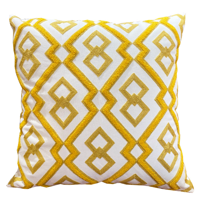Yellow Mustard Geometrical Embroidery Cushion Cover - Adore India   