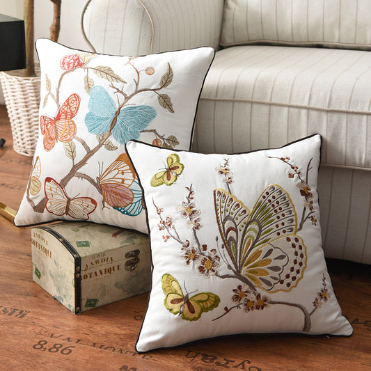 Butterfly Peacock Floral Three-dimensional Embroidery Cushion Cover - Adore India   