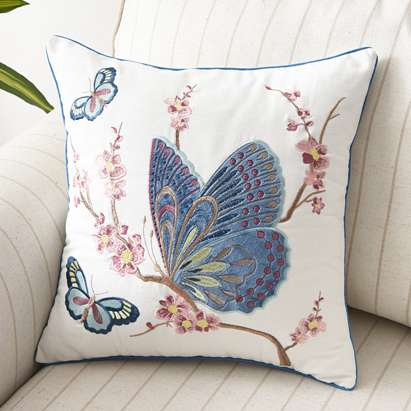 Butterfly Peacock Floral Three-dimensional Embroidery Cushion Cover - Adore India   