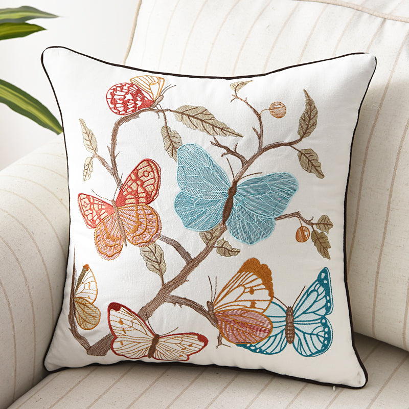 Butterfly Peacock Floral Three-dimensional Embroidery Cushion Cover - Adore India   
