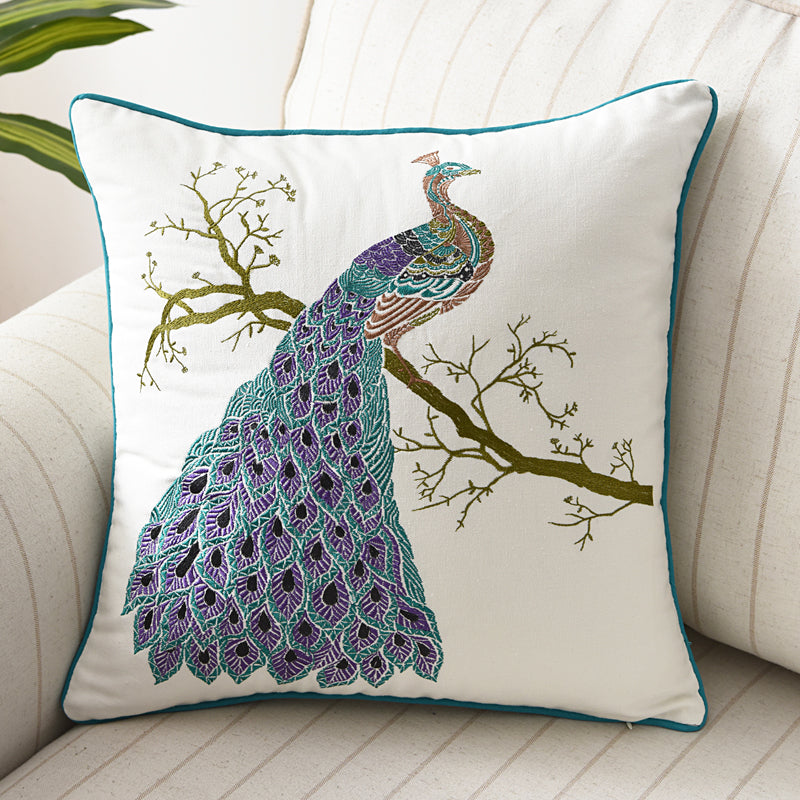 Butterfly Peacock Floral Three-dimensional Embroidery Cushion Cover - Adore India   