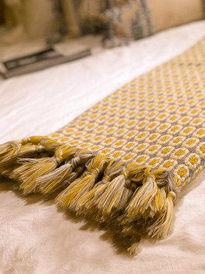 Bohemian Yellow Mustard Tassels Bedding Sofa Couch Throw - Adore India   
