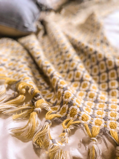 Bohemian Yellow Mustard Tassels Bedding Sofa Couch Throw - Adore India   