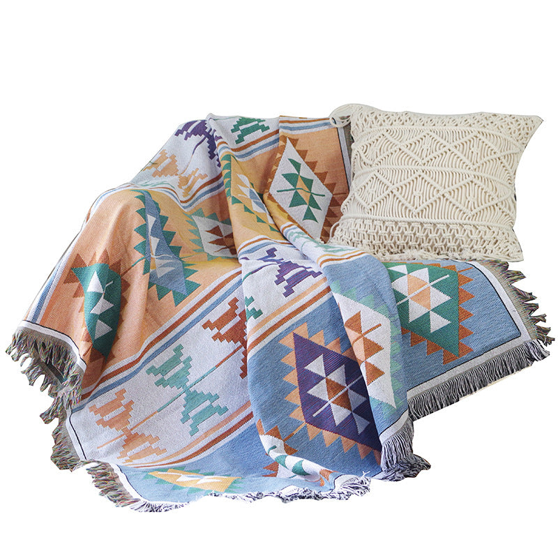 Bohemia Kilim Geometric Knitted Throw Blanket For Beds Sofa - Adore India   