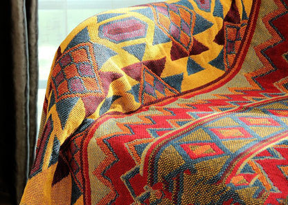 Bohemian Kilim Multicolour Geometric Throw Bedspread - Adore India   