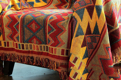 Bohemian Kilim Multicolour Geometric Throw Bedspread - Adore India   
