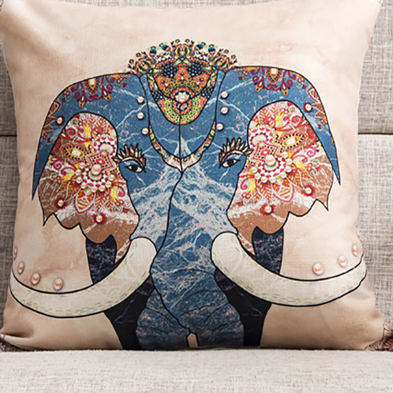 Bohemian Teal Elephant Printed Cushion Cover - Adore India   