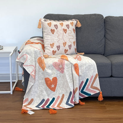 Bohemian Heart Embroidered Cotton Bedding Cushion Throw