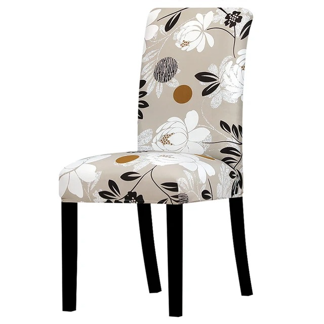 Beige Floral Printed Stretchable Chair Protector Cover - Adore India   