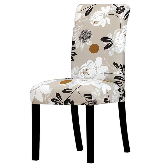 Beige Floral Printed Stretchable Chair Protector Cover - Adore India   