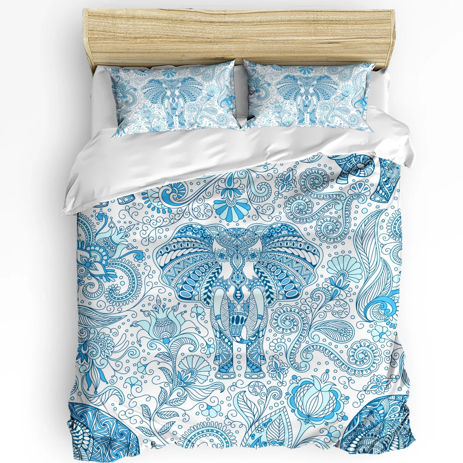 Indian Bohemian Elephant Good Luck Mandala Quilt Cover Set Turquoise - Adore India   