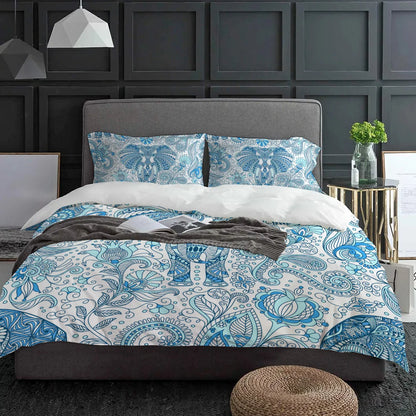 Indian Bohemian Elephant Good Luck Mandala Quilt Cover Set Turquoise - Adore India   