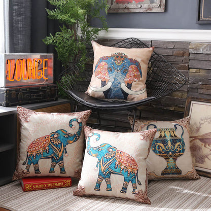 Bohemian Teal Elephant Printed Cushion Cover - Adore India   