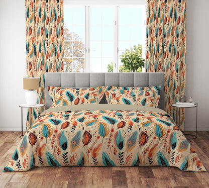 Boho Feather Teal Floral Reversible Quilt Cover Set - Adore India   
