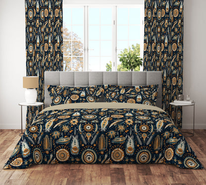 Vintage Boho Eye Black Floral Petal Reversible Quilt Cover Set - Adore India   