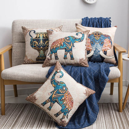 Bohemian Teal Elephant Printed Cushion Cover - Adore India   
