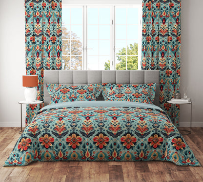 Vintage Red Daisy Floral Reversible Quilt Cover Set - Adore India   