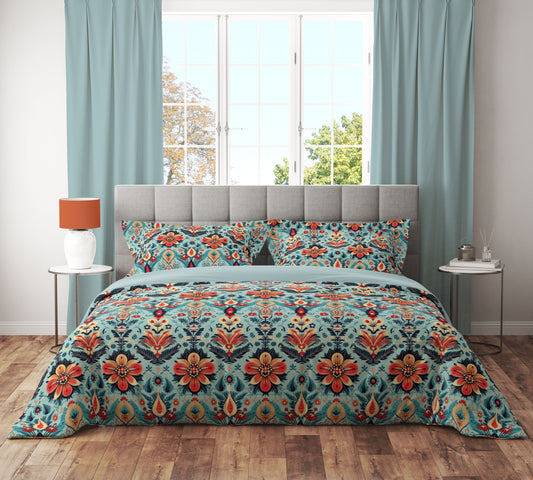 Vintage Red Daisy Floral Reversible Quilt Cover Set - Adore India   